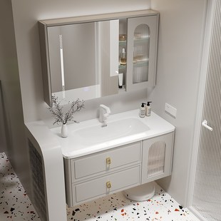 法式橡胶实木烤漆卫生间浴室柜洗手盆柜组合洗漱台洗脸圆角陶瓷盆