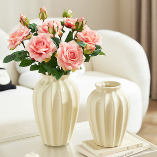 矮胖型陶瓷花瓶白色简约现代家居客厅餐桌电视柜干燥花插花摆件复