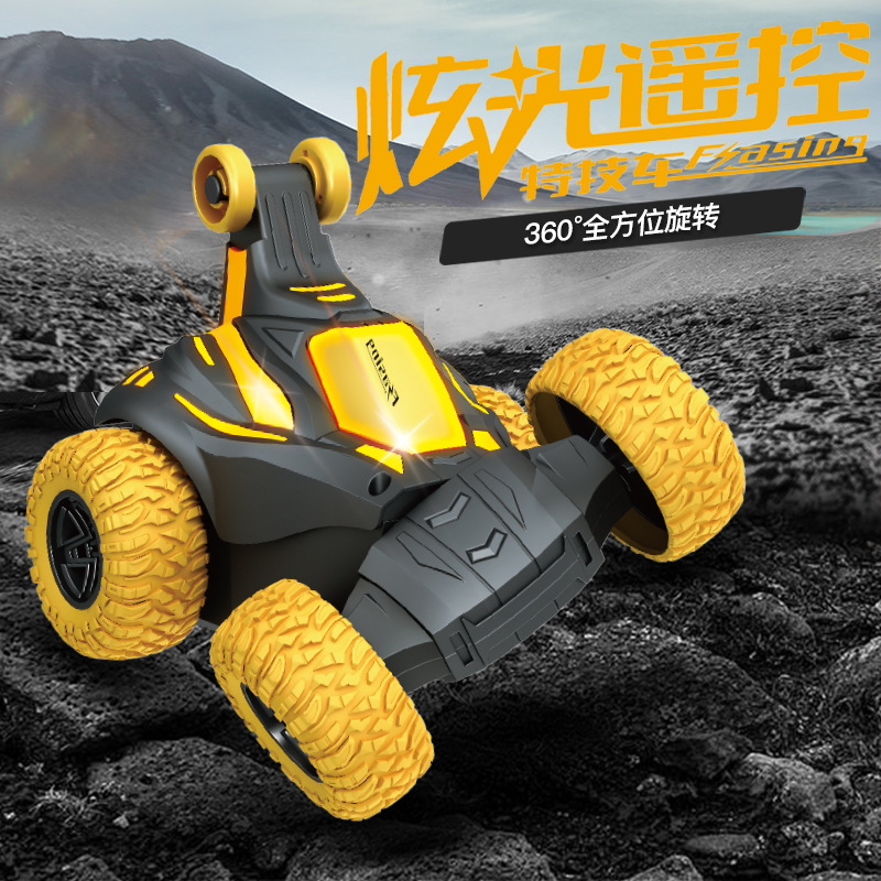 新款儿童翻斗车玩具车自动旋转翻滚特技车带灯光音乐男女孩玩具车