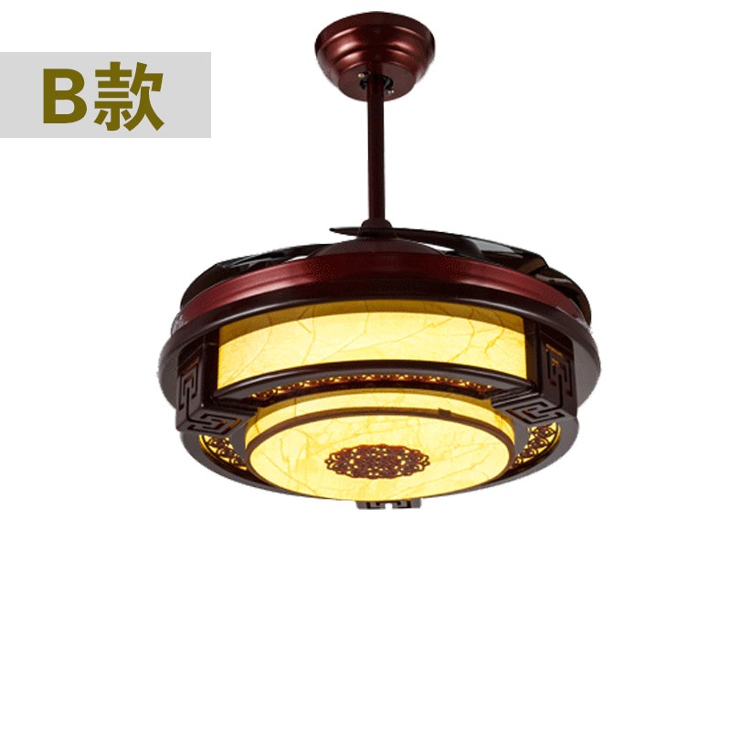 隐形扇led吊扇j灯遥控变光电风扇灯中式客餐厅卧室风扇灯伸缩风扇