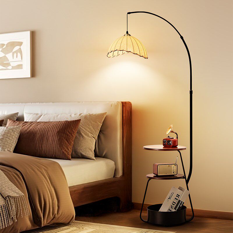 中古风落地灯客厅沙发旁边钓鱼灯法式覆古新款置物架一体气氛灯具