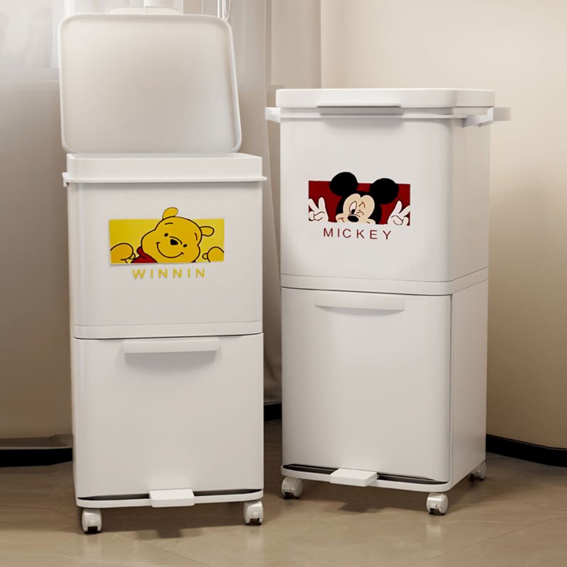 家用大容量垃圾桶厨房落地式可移动厨余垃圾M储物架双层带门垃圾