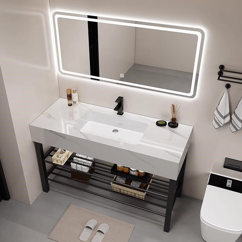 免打孔岩板陶瓷无缝一体盆浴室柜组合落地式家用洗手盆洗脸台盆池