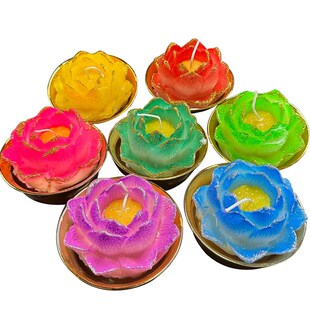 佛陀用品制造商第七批七彩莲花灯蜡烛祝愿永恒的灯笼金边莲花灯