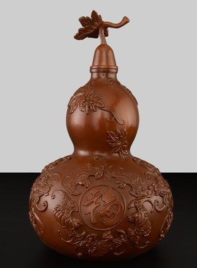 葫芦铜摆件高端客厅招玄关紫铜色B黄铜葫芦财开口空心大号五福葫
