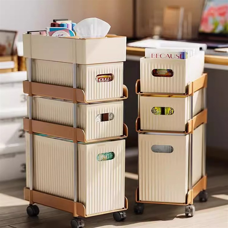 桌下可移动小推车置物架家用桌边夹缝零食玩具书本U收纳架落地书