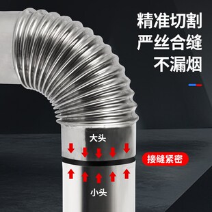 不锈钢烟囱管加厚柴火灶排烟农村回风炉取暖炉弯头家用烤火炉烟筒