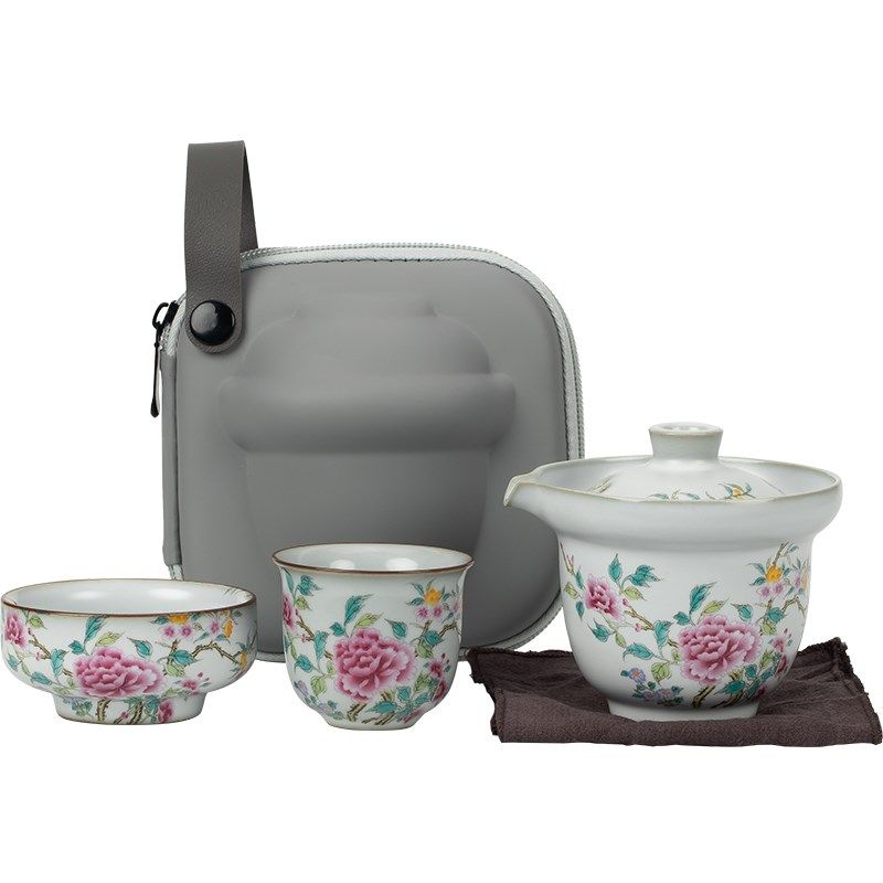 陶瓷汝窑快客杯一壶二杯仿古家y用中式旅行茶具套装便携包一体收,餐饮具,旅行茶具,淘宝优惠券,粉丝福利购,淘宝优惠卷