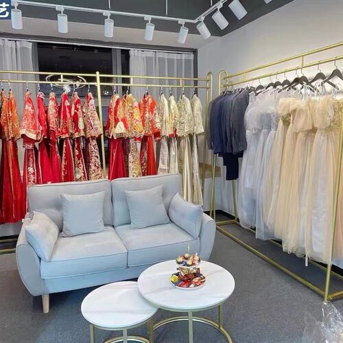金色婚纱架落地式加厚礼服旗袍展示架H影楼专用挂衣架婚纱店落地