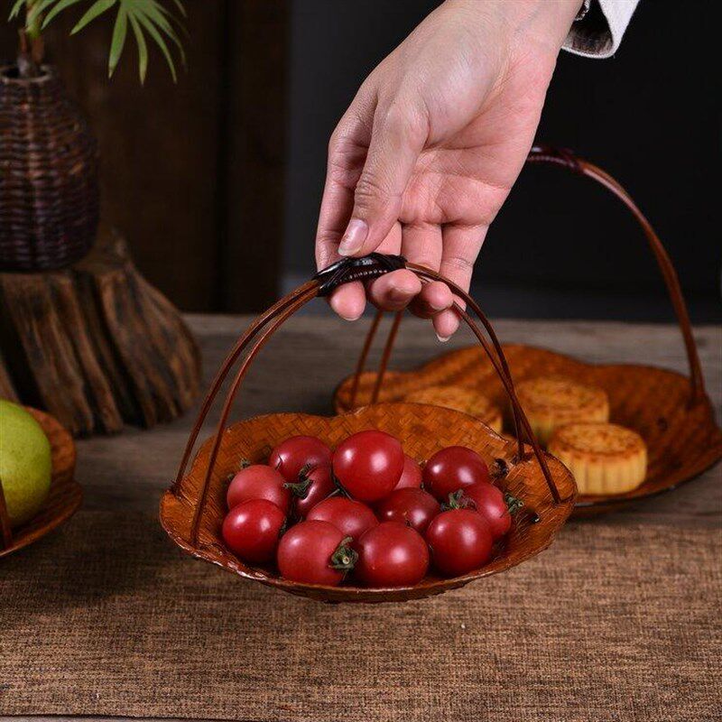 中式手工编织果盘藤编水果盘篮日式干果点心托P盘收纳竹雕竹编制,特色手工艺,竹编/竹雕,淘宝优惠券,粉丝福利购,淘宝优惠卷