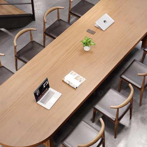 椭圆形实木大板会议桌长条桌工业风大桌子原木长桌办Y公餐桌椅组