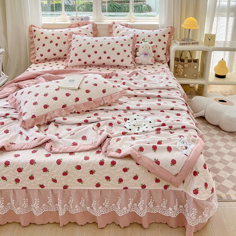 韩版泡泡棉夏被床盖四件套纯w棉夏凉被全棉床罩可机洗空调被薄被