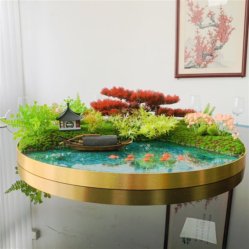 中式假仿真大餐桌中间转盘套装摆件客厅J会所样板房微景观台面花