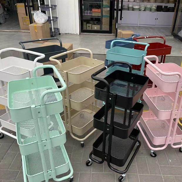 0拉斯克大推车厨房置物架蔬菜篮收纳架旋转储物架落地手推车金属