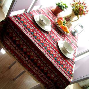 地中海棉麻餐桌布波西米亚微波炉防尘布床头柜盖布长方形桌布