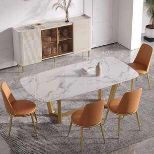 轻奢岩板餐桌椅组合长方形现代简约家用小户型北欧网红大理石餐台