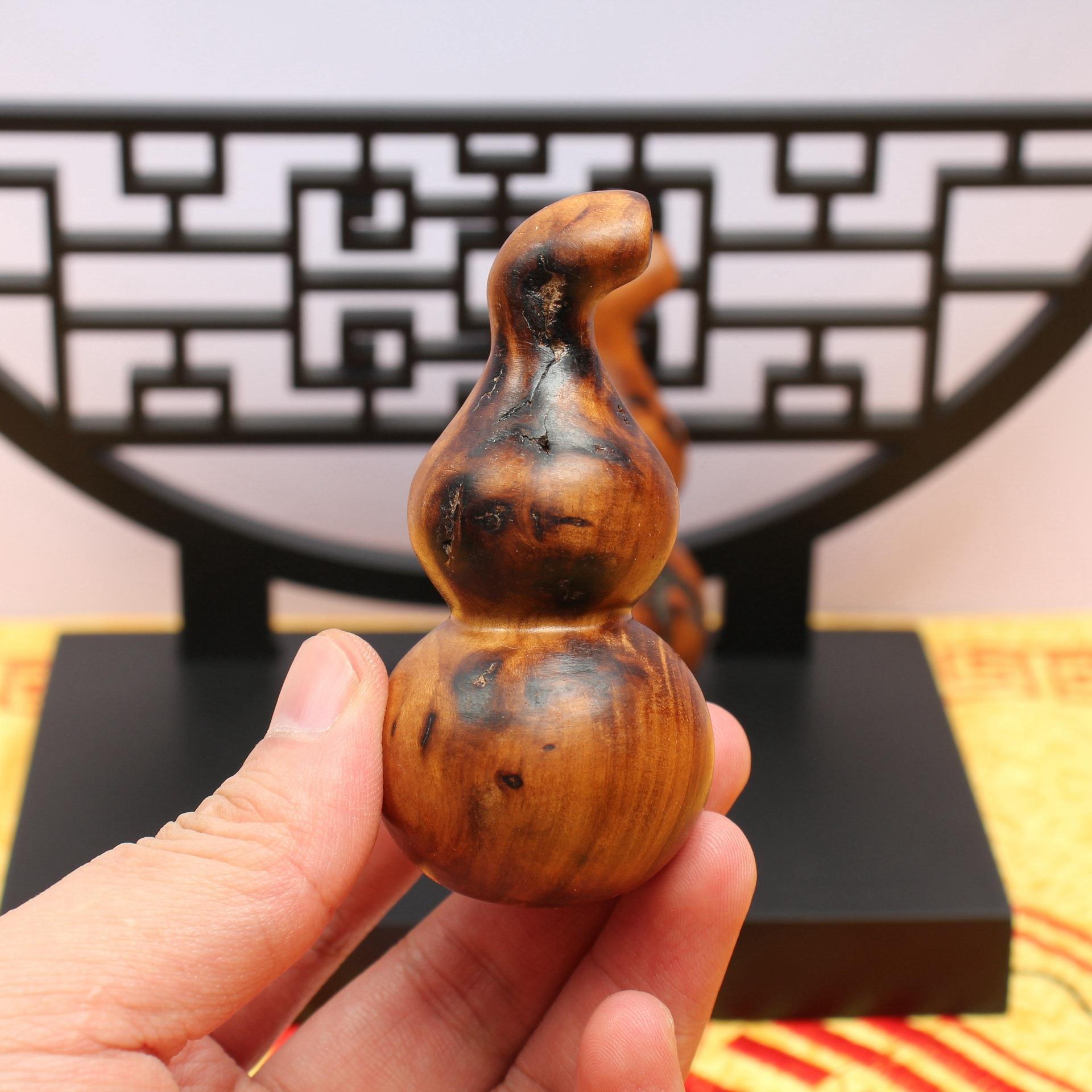 雷击枣木葫芦挂件手把件吊坠道家法器随身配饰老料深色精雕手工