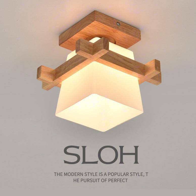 个性创意过道走廊阳台木艺吸顶灯简约日式榻榻米原木玄关吸顶灯