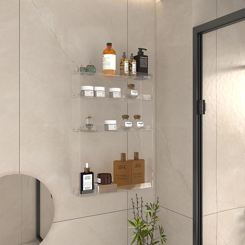 新疆包邮免打孔浴室置物架压克力墙上多层化妆品化妆室洗漱台收纳