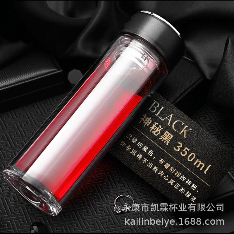 凯霖双层水晶玻璃杯茶杯过滤透明防漏男士商务水杯便携耐热加厚