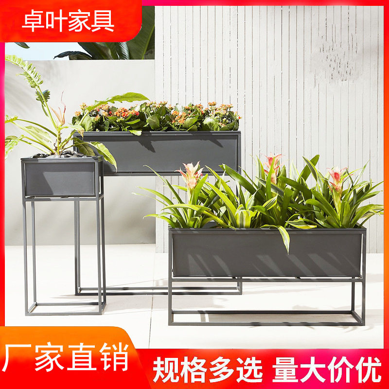 简约铁艺花箱 户外金属花盆架 厂家直销餐饮店围栏花台批发落地式