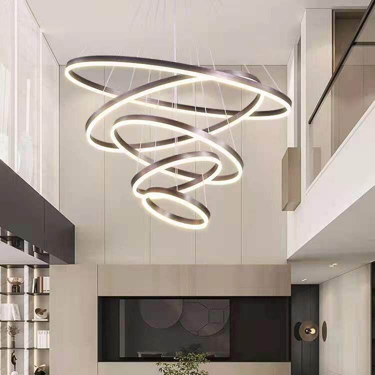 现代简约大吊灯圆环形led餐厅灯轻奢复式楼大厅灯具大气客厅吊灯