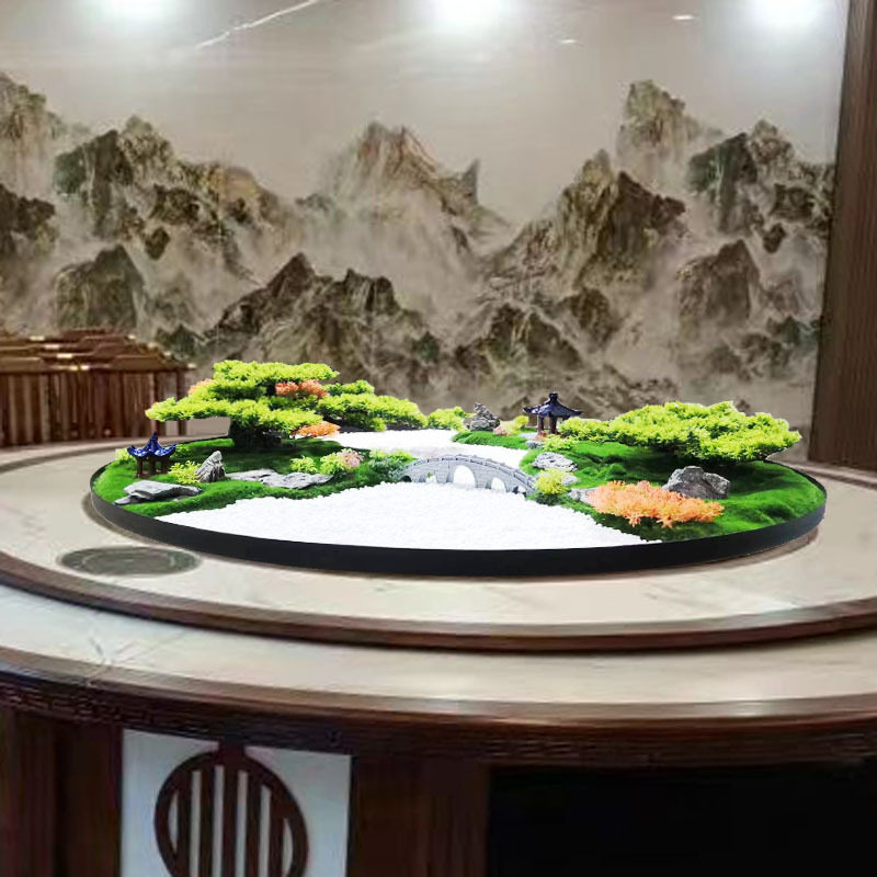 中式酒店大圆餐桌转盘中间仿真微景观植物套装摆件室内台面装饰花