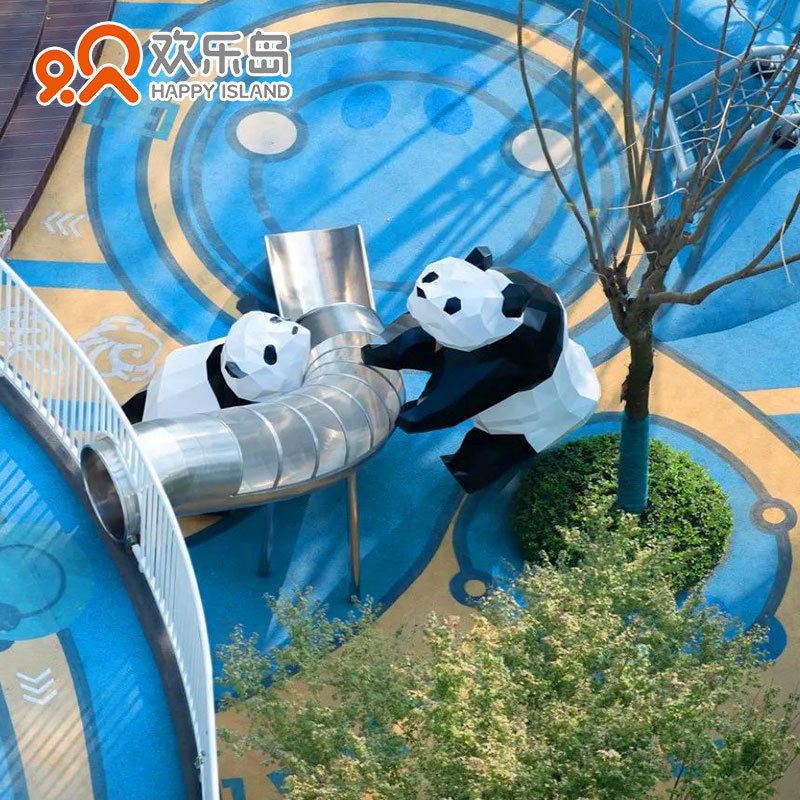 小区熊猫主题不锈钢组合滑梯儿童亲子乐园设计熊猫游乐设备定做