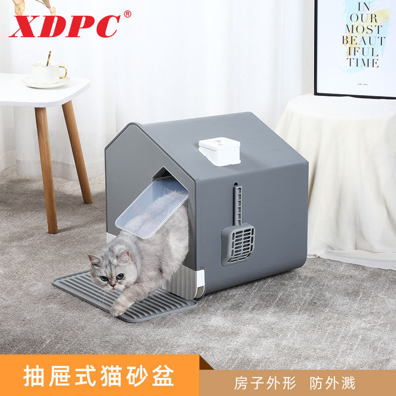 房子型猫砂盆特大号防外溅猫屎盆防臭全封闭式屋型猫咪厕所猫沙盆