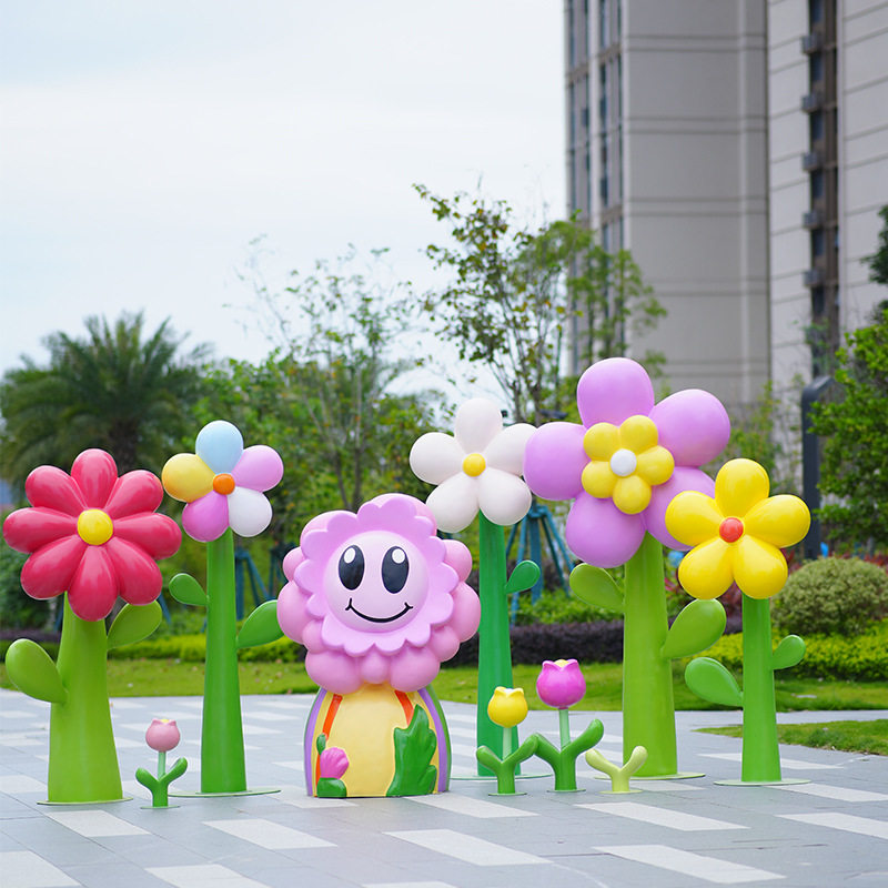 玻璃钢壁挂仿真花朵雕塑打卡户外装饰商场景区仿真郁金香草坪摆件
