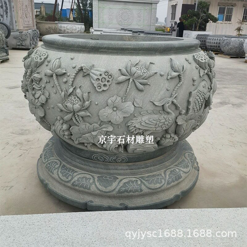 石雕石缸门海庭院摆件养睡莲石花岗岩鱼缸树池花盆水缸造景新中式