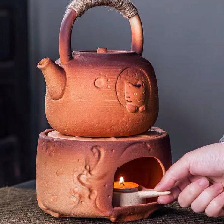 日式可爱猫粗陶干烧家用碳烤炉煮茶壶茶具大号户外旅行礼品