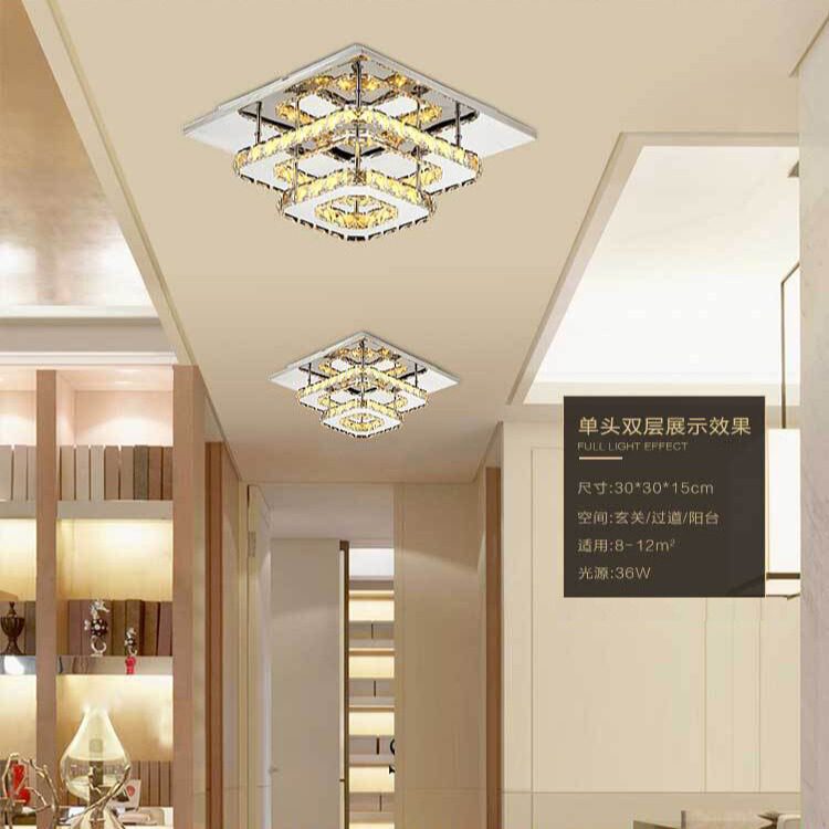 跨境LED水晶吸顶灯方形过道灯简约玄关走廊灯饰入户阳台灯具批发