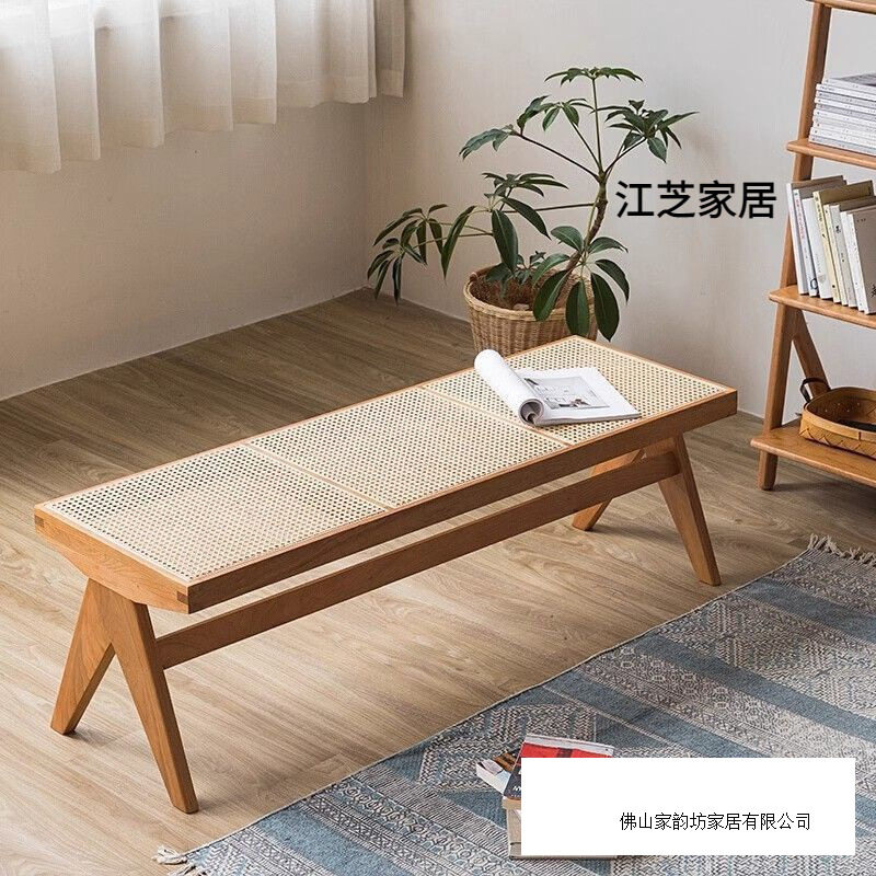 中古藤编长条凳床尾凳试衣间实木小户型藤编椅子民宿日式换鞋凳子