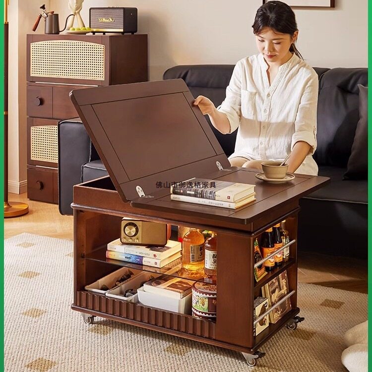 实木折叠茶几小户型边柜可移动小推车家用沙发边几多功能置物架