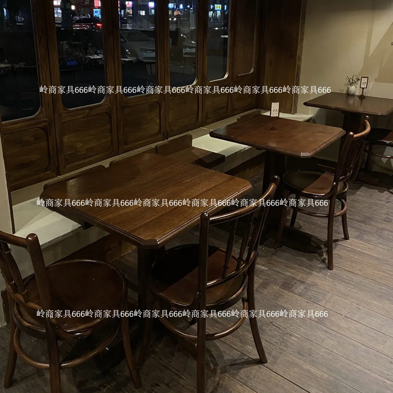咖啡厅烘焙甜品店实木桌椅组合复古工业风酒吧餐椅清吧餐厅小方桌