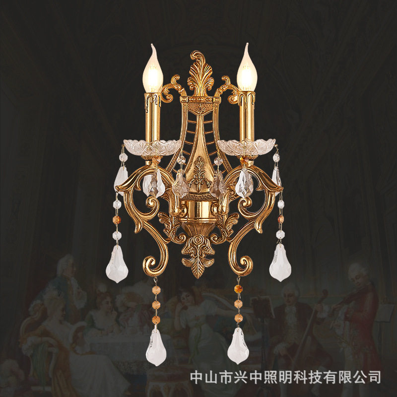 法式别墅客厅全铜壁灯欧式玄关水晶装饰灯美式轻奢书房卧室床头灯
