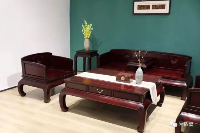 赞比亚血檀非洲小叶紫檀七件套独板荷花沙发茶几宝座仿古红木家具
