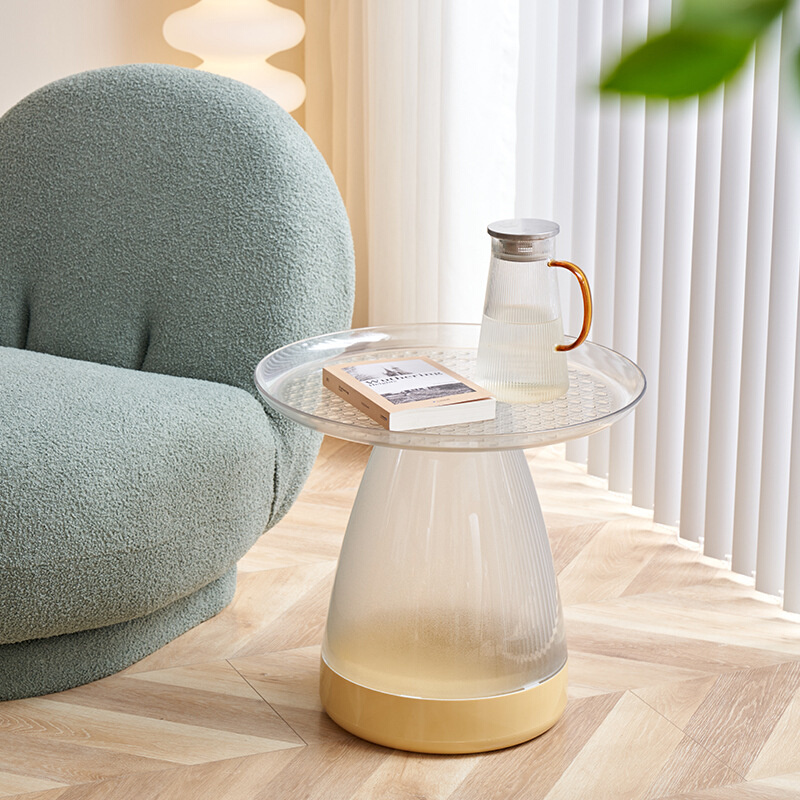 透明亚克力茶几北欧小圆桌水晶圆桌ins小户型客厅圆形小桌子边几