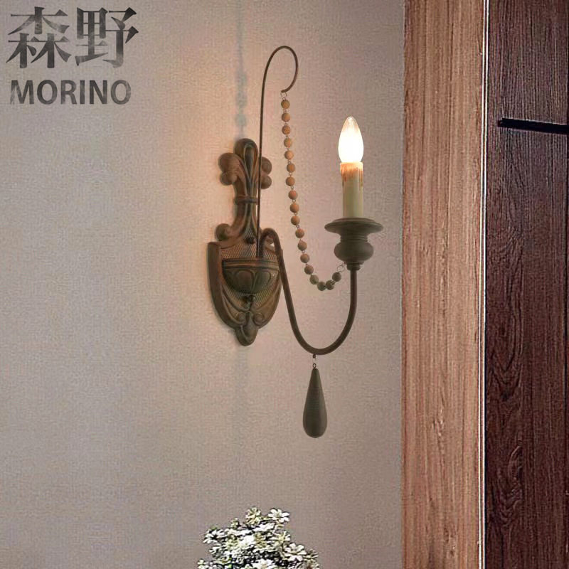 森野照明 美式乡村法式田园复古做旧壁灯客厅餐厅卧室走廊楼梯间