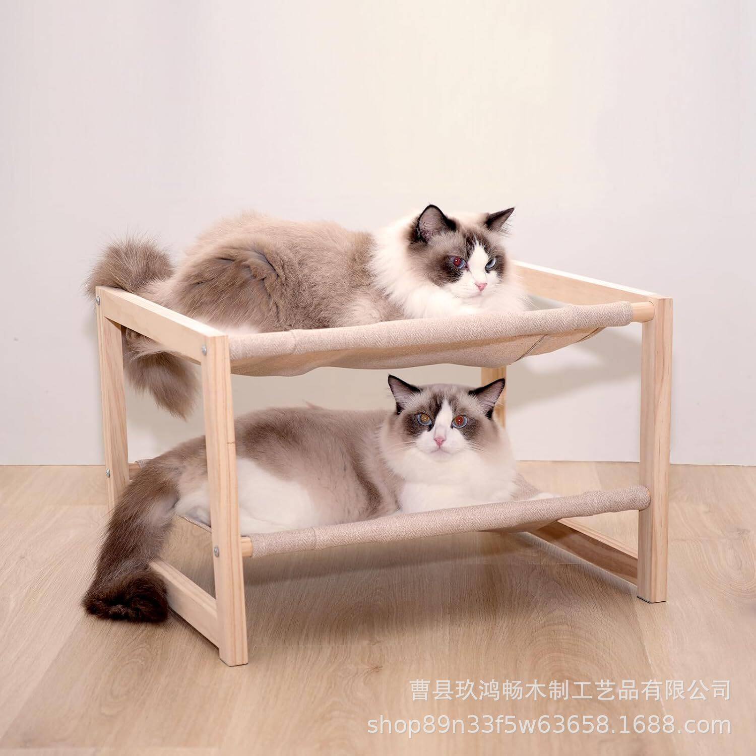 跨境木质猫床架落地式猫咪吊床猫咪休息床双层离地猫狗可拆洗猫窝
