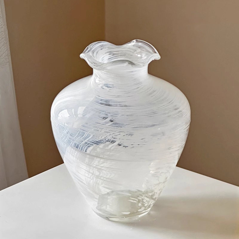 玻璃花瓶轻奢琉璃摆件客厅插花水培花器白色小众花瓶复古轻奢摆件