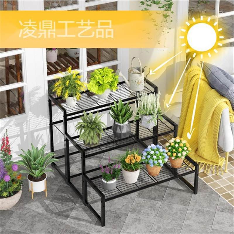 跨境铁艺3层植物支架可堆叠重型高植物架花盆架展示架适用花园