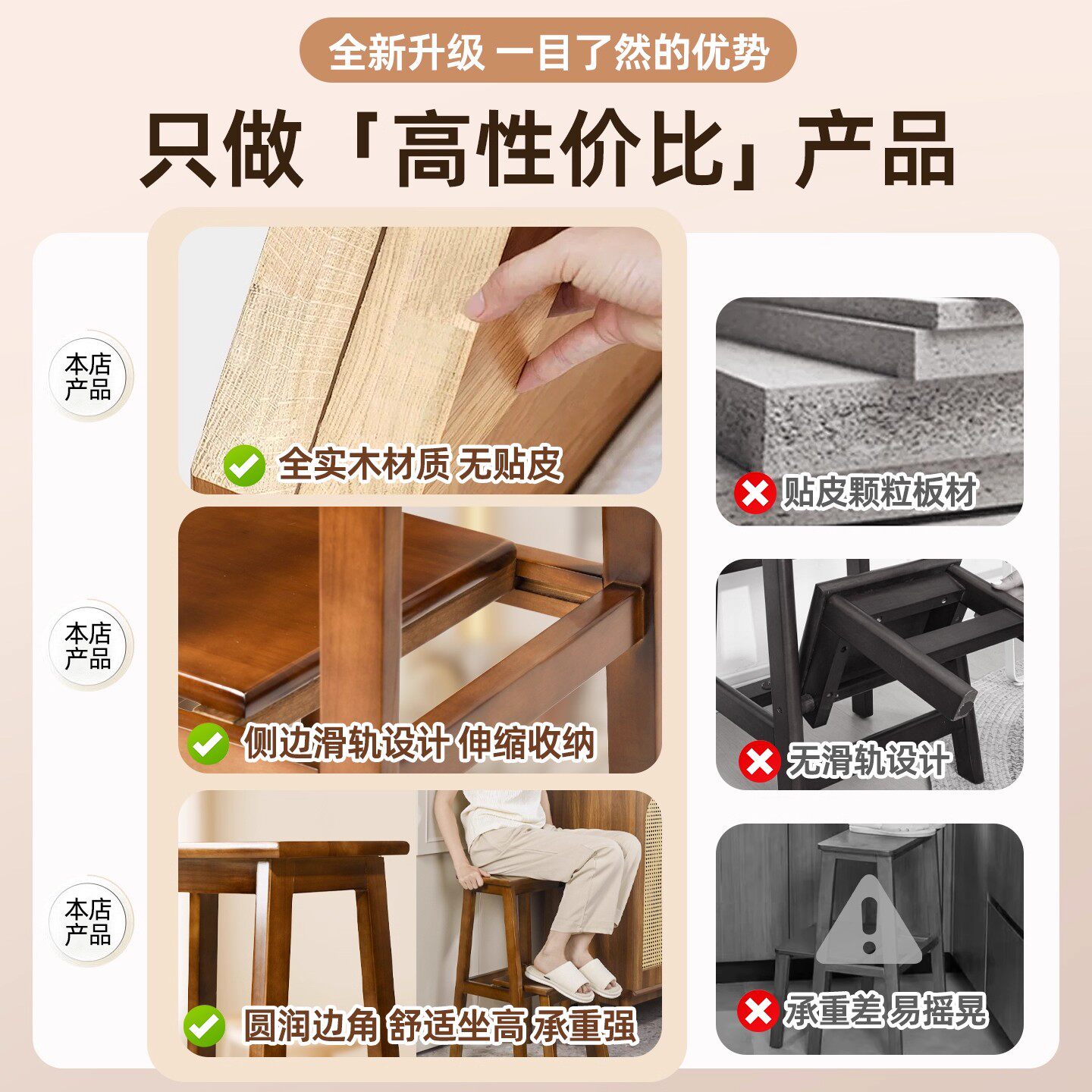 ?实木梯凳梯子凳子两用家用多功能折叠梯椅爬梯凳登高取物稳步梯