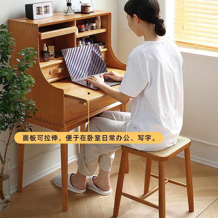北欧实木梳妆台 家用卧室樱桃木化妆台 日式小户型化妆桌梳妆台