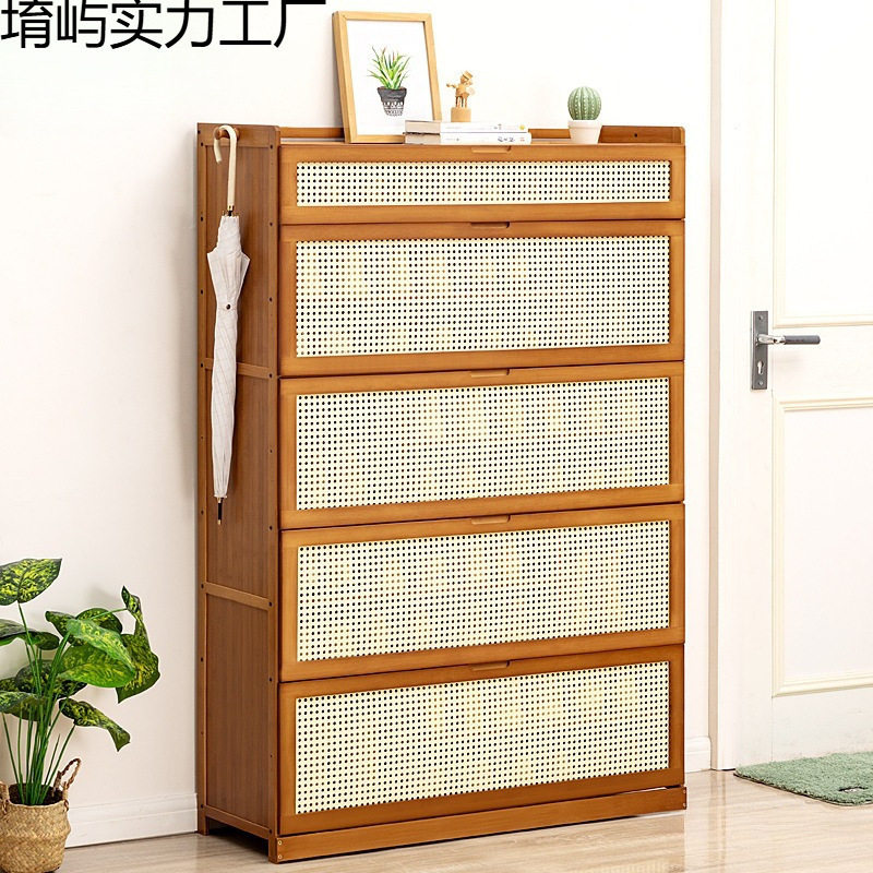 门口鞋柜高款立式入户柜一体顶天立地挂衣架多层带门竹家具