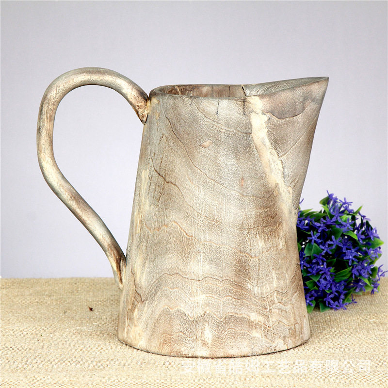 厂家销售木质手工茶壶型插花艺花瓶新中式民宿咖啡厅酒店摆台花瓶