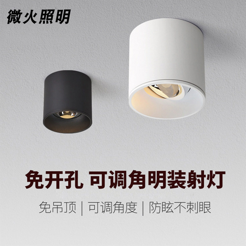 小号圆形明装射灯led筒灯可调角度吸顶防眩免开孔家用客厅轻奢铝