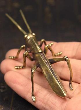 0纯铜蝗虫蚂蚱茶宠摆件黄铜盖置铁壶盖托创意仿真茶玩功夫茶具配