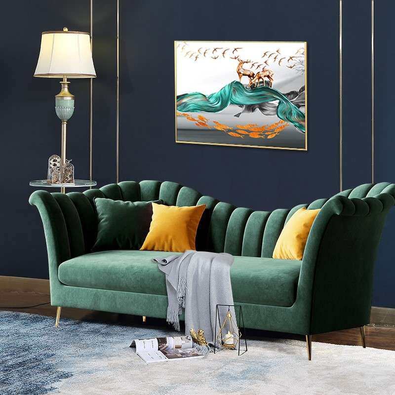 北欧轻奢三人沙发网红现代简约小户型客厅民宿丝绒布艺双人沙发